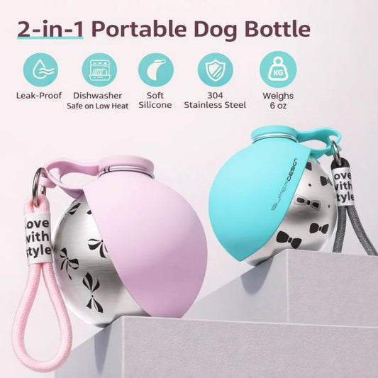 💪 SELLING FAST! 49% OFF 🐾 2-in-1 Stainless Steel Portable Dog Water Bottle & Bowl
